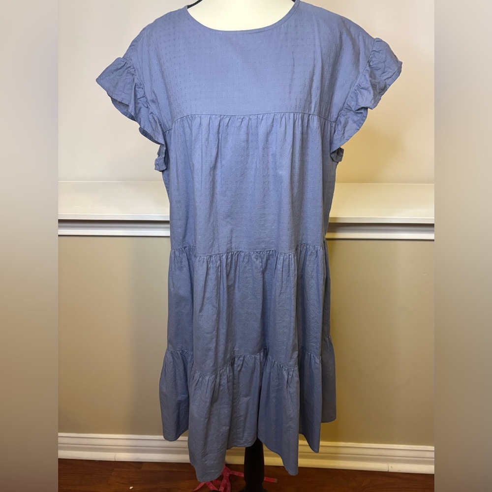 Jack & Avery Blue Ruffle Sleeve Tiered Dress